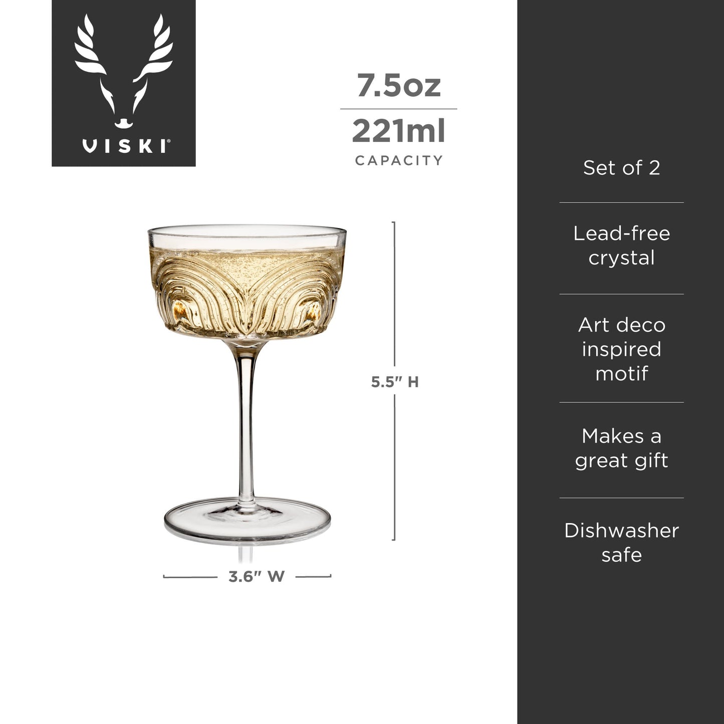 Deco Beau Crystal Coupes, Set of 2