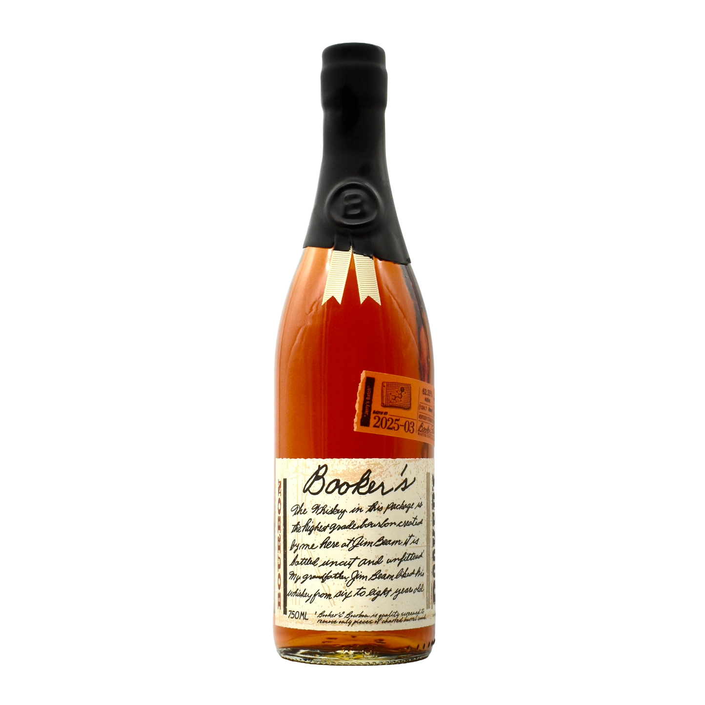 Bottle of Booker's whiskey on a white background