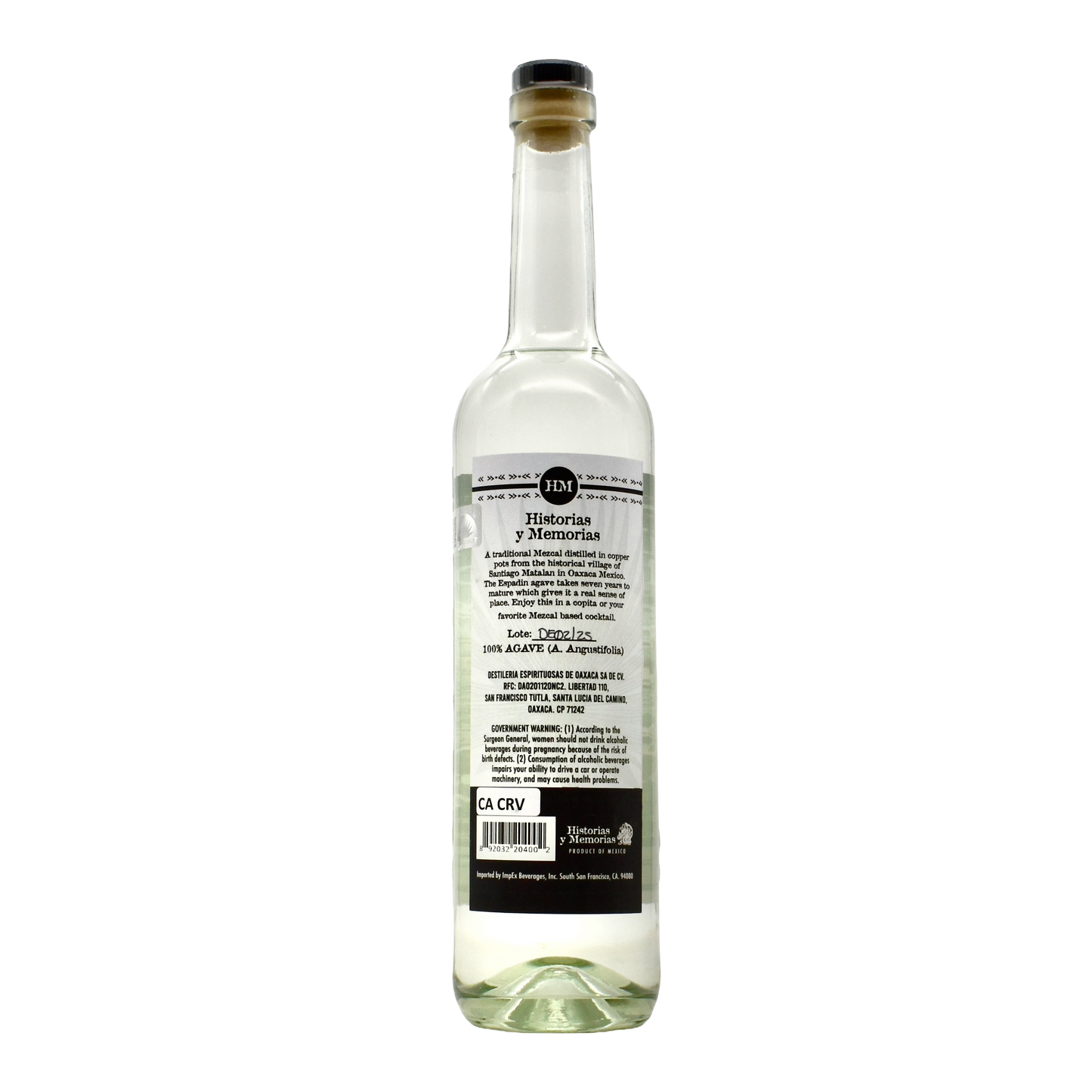 Historia y Memorias Mezcal Artesanal Espadin 750ml