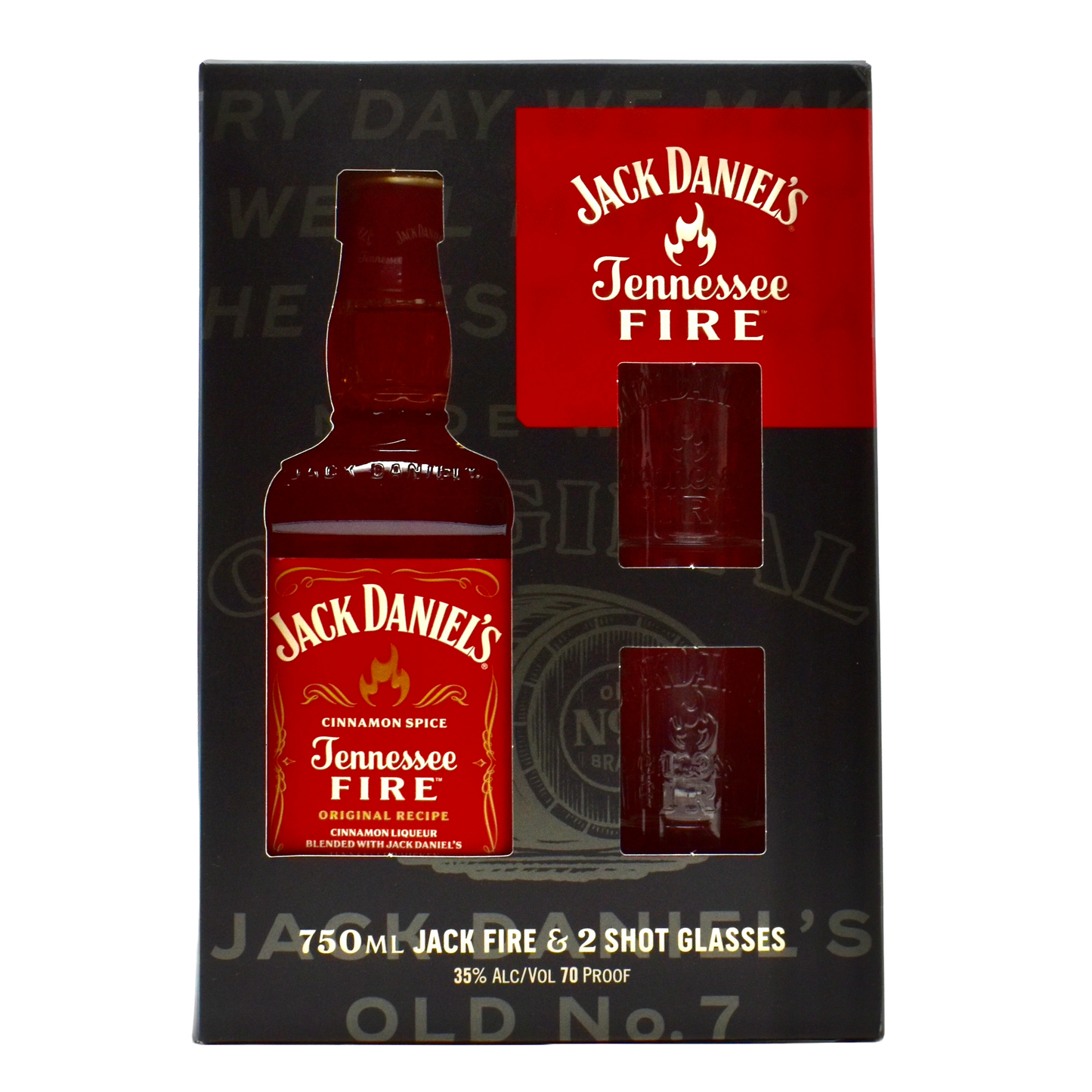 Jack Daniels Whiskey Fire 750ml & 2 Shot Glasses Gift Set