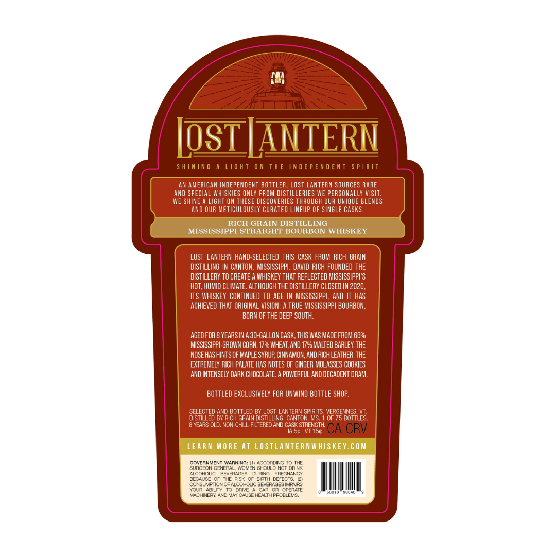 Lost Lantern Single Barrel Bourbon Rich Grain Distilling 146 Proof Hazmat 750ml - Selected by Unwind