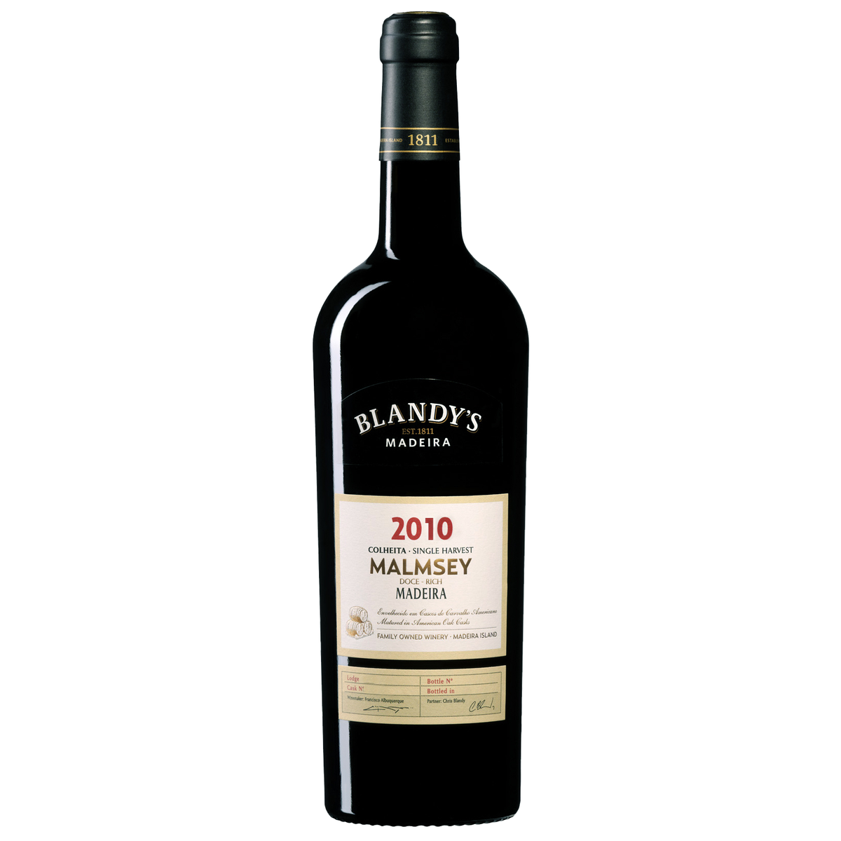 Blandy's Colheita Malmsey Madeira 2010, 750 mL, front bottle view