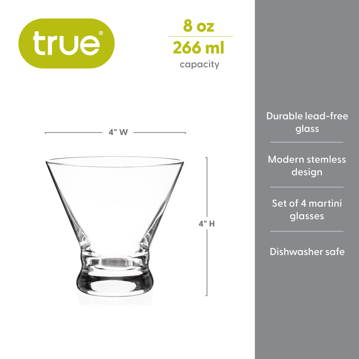 Stemless Martini Glasses, Set of 4