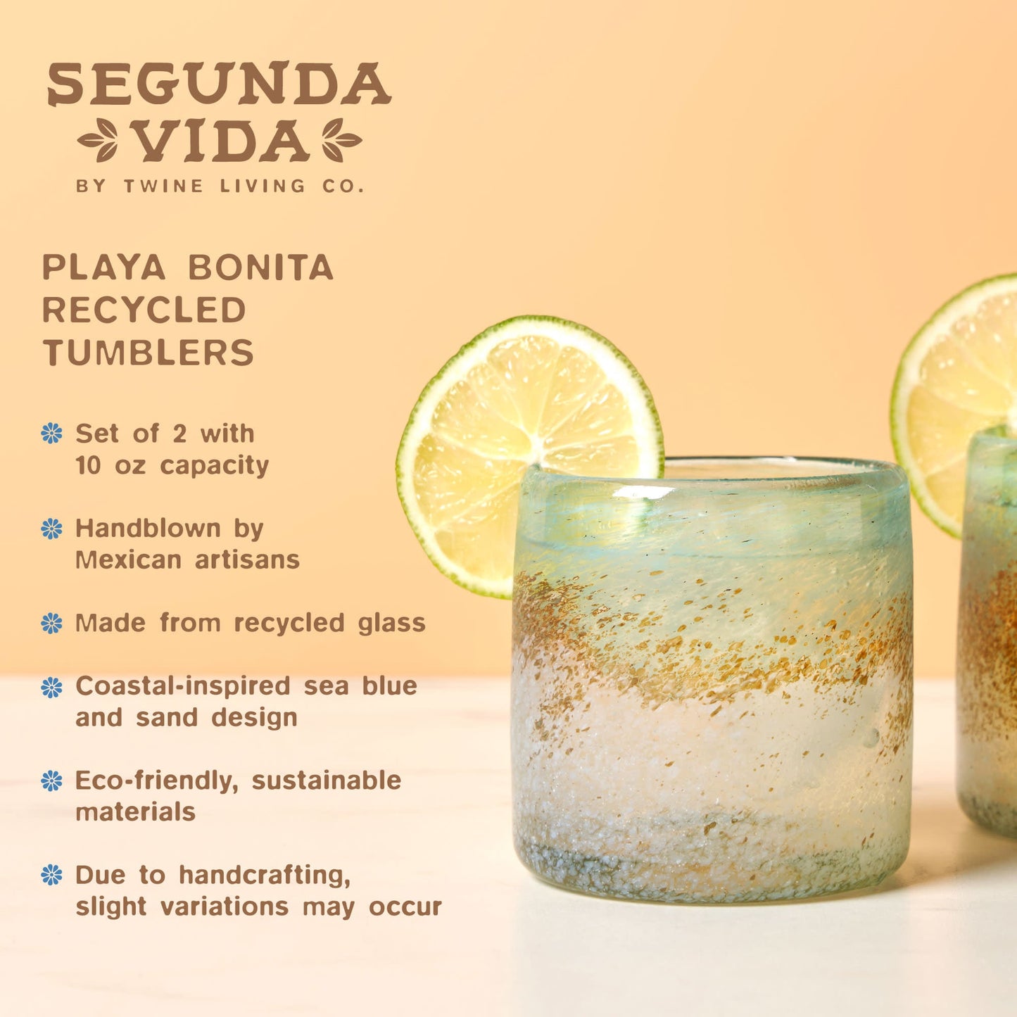 Segunda Vida Playa Bonita Recycled Tumblers, Set of 2