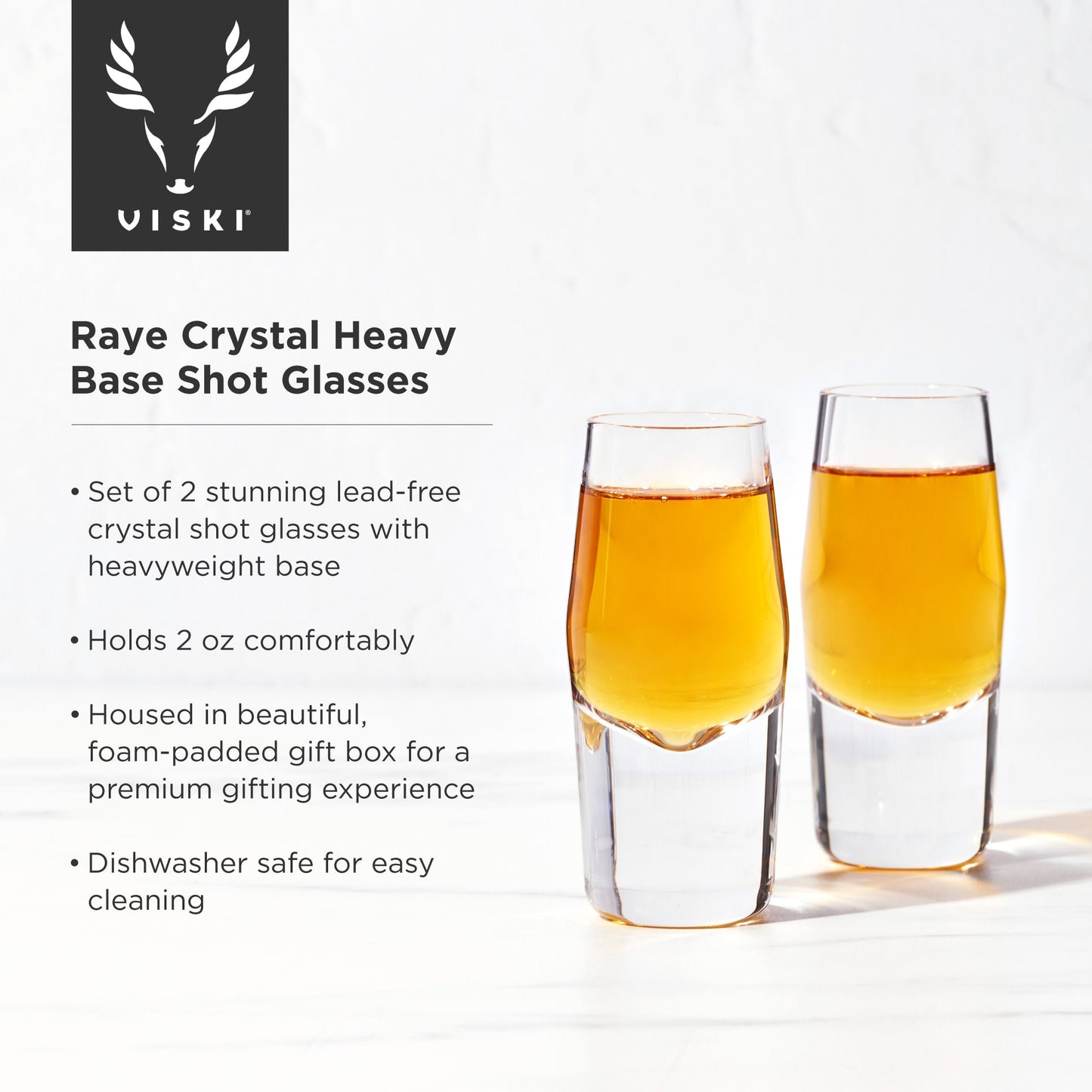 Raye Crystal Heavy Base Shot Glasses, Set of 2