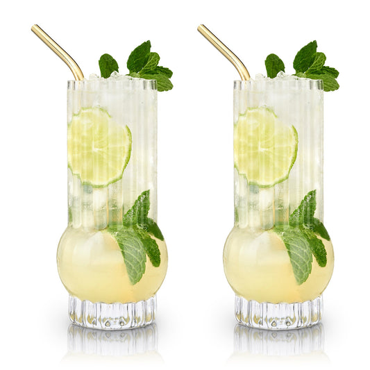 Art Deco Crystal Highball Glasses, Set of 2