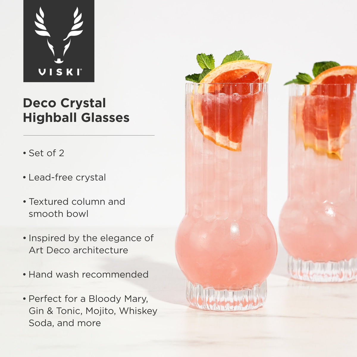 Art Deco Crystal Highball Glasses, Set of 2