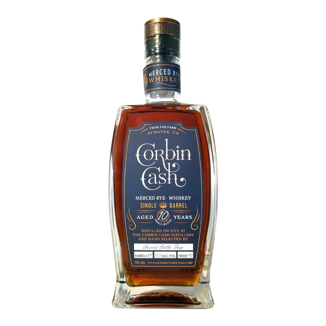 [PRE-ORDER] Corbin Cash 10 Year Single Barrel Merced Rye Whiskey 750ml (Hazmat: 145pf) [Unwind Store Pick]