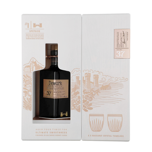 Dewar's Blended Scotch Double Double Aged for Ultimate Smoothness Aged 37 Yr w/ 2 Baccarat Glasses 375ml