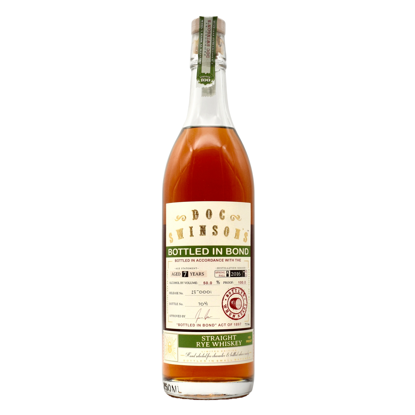 Doc Swinsons Rye Whiskey Bottled In Bond 750ml