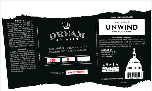 Dream Spirits Kentucky Bourbon Cask Strength 9 Year Single Barrel "Sucker Punch" 750ml  - Selected by Unwind