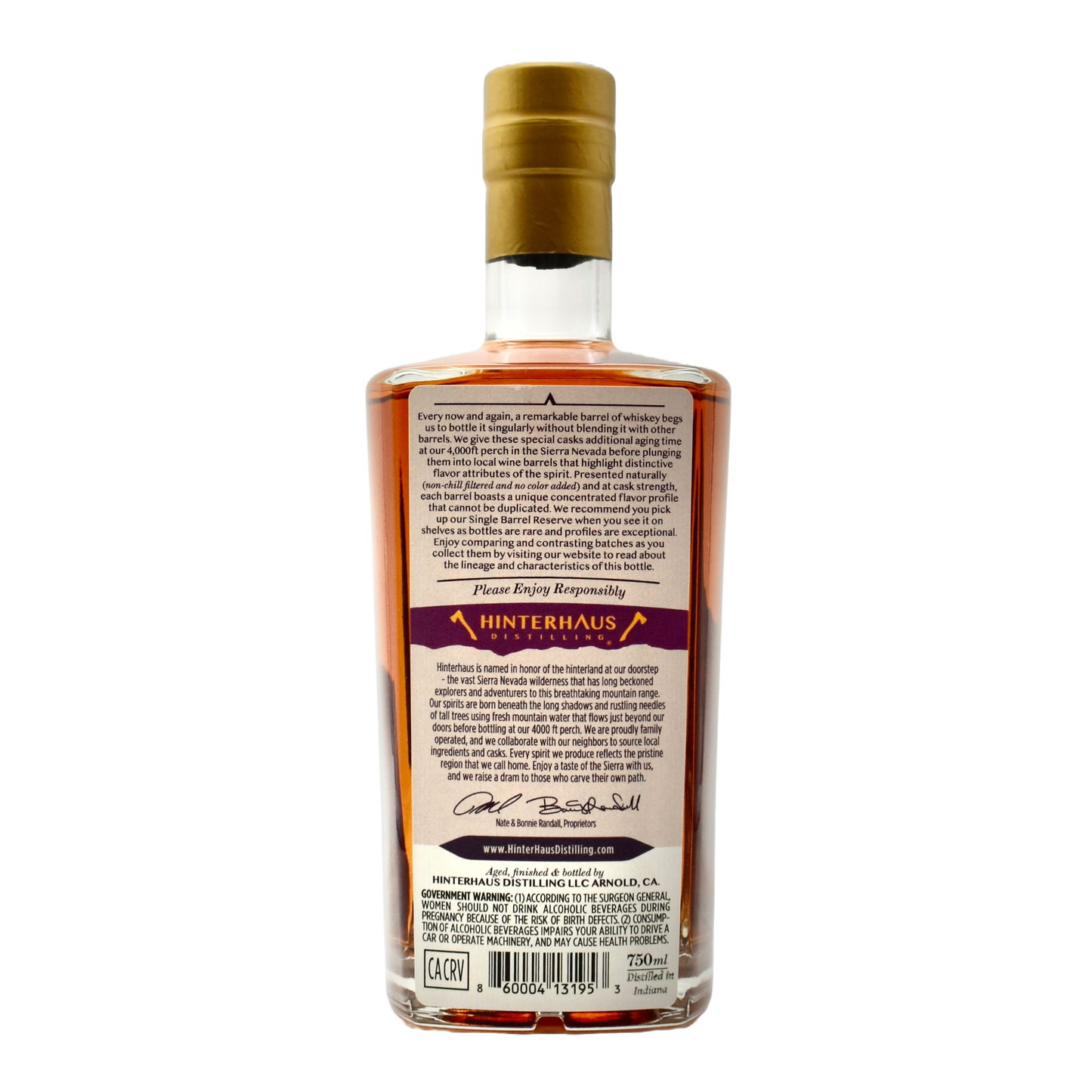 Hinterhaus Distilling Calaveras Cask Strength Single Barrel Reserve Bourbon Batch 22 750ml
