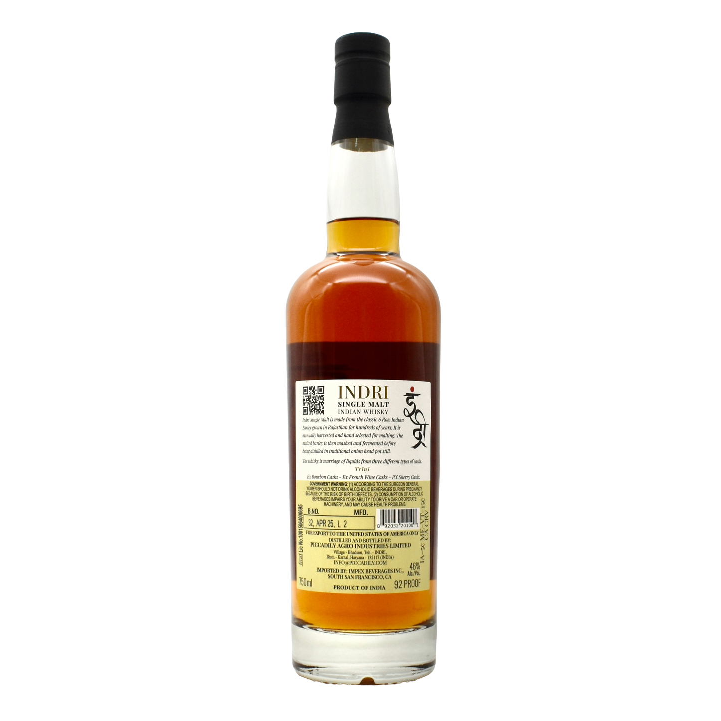 Indri Single Malt Indian Whiskey 750ml