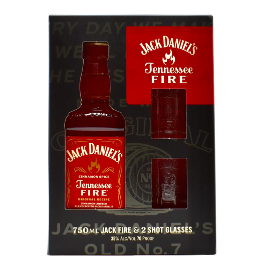 Jack Daniels Whiskey Fire 750ml & 2 Shot Glasses Gift Set