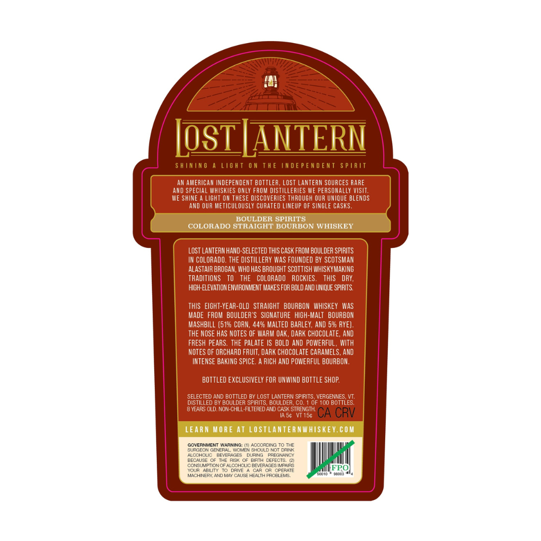 Lost Lantern Single Barrel Bourbon Boulder Spirits 8 Year 150.9 Proof Hazmat 750ml - Selected by Unwind