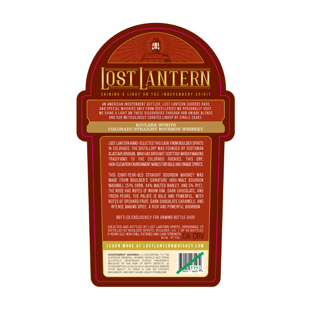 [PRE-ORDER] Lost Lantern Single Barrel Bourbon Boulder Spirits 8 Year 750ml (Hazmat: 150.9pf) [Unwind Store Pick]