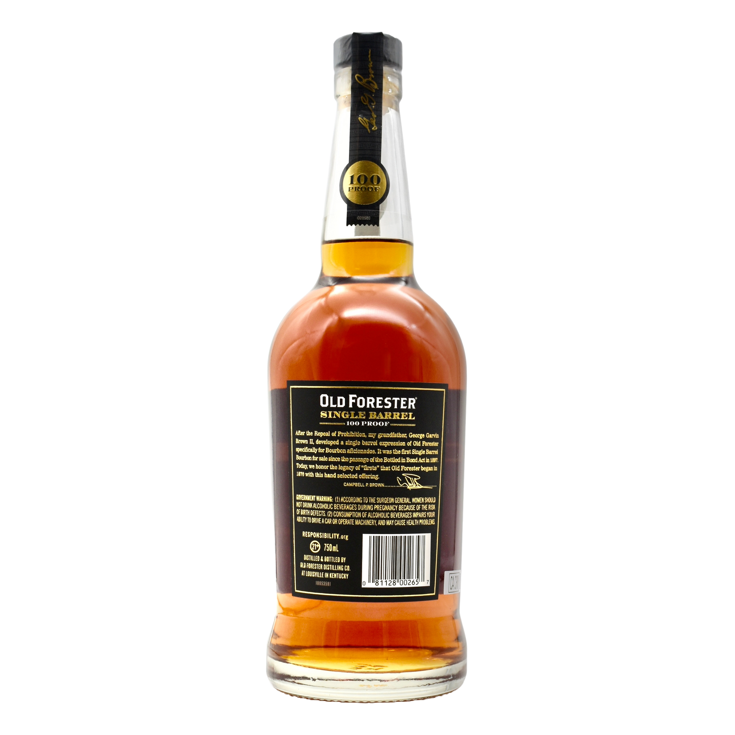 Old Forester Single Barrel Bourbon 100pf 750ml [Unwind Store Pick]