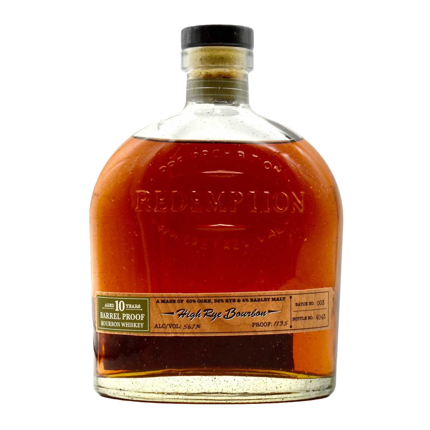 Redemption Bourbon High Rye Barrel Proof 10 Year