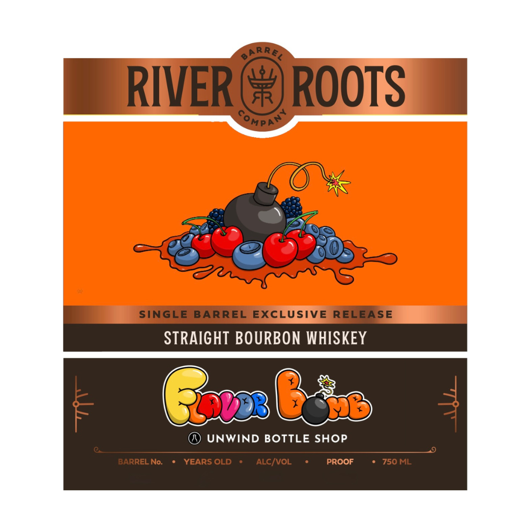 River Roots Single Barrel Kentucky Bourbon 750ml: Original Artwork "Flavor Bomb" - Selected by Unwind