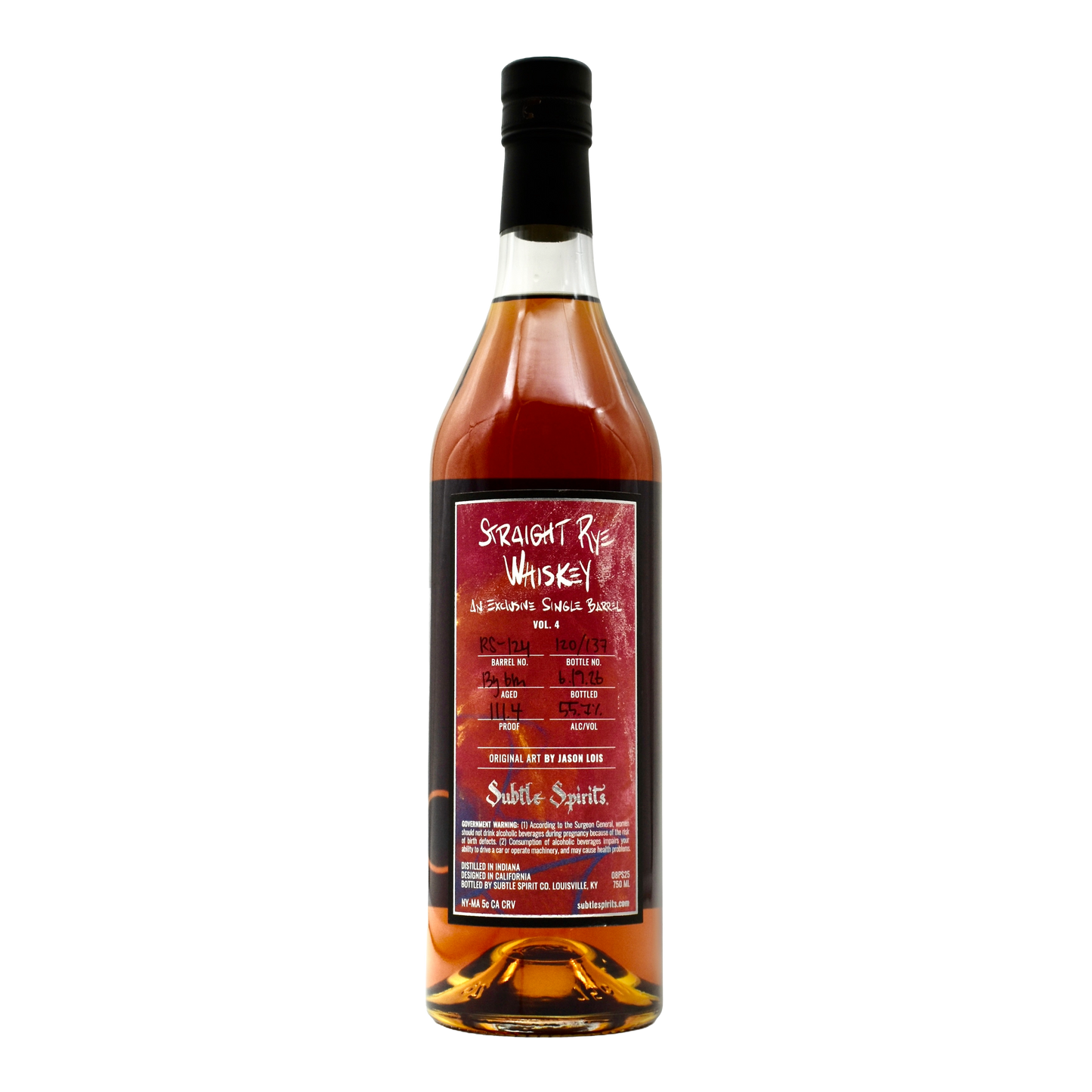 Subtle Spirits 13 Year Rye Whiskey Vol. 4 Single Barrel 750ml