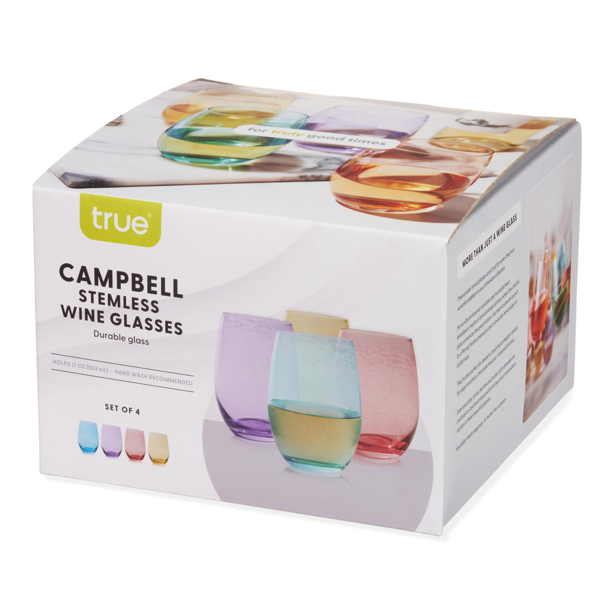 Vino Stemless Wine Glasses in Assorted Colors, Set of 4