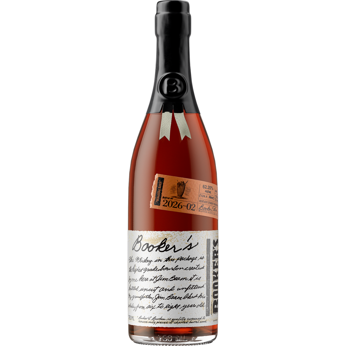 Original Booker's Milkshake Batch 2026-02 bourbon bottle front, tight square framing