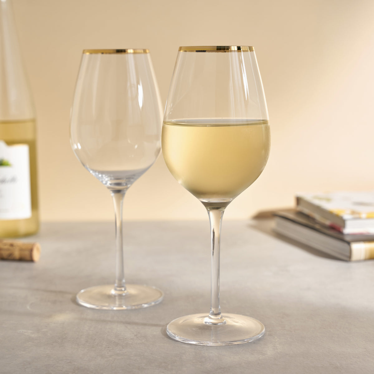 Gilded Stemmed Wine Glasses, Set of 2