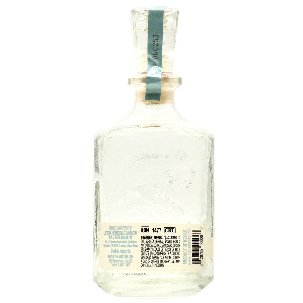 Cava De Oro Tequila Tahona Plata back bottle