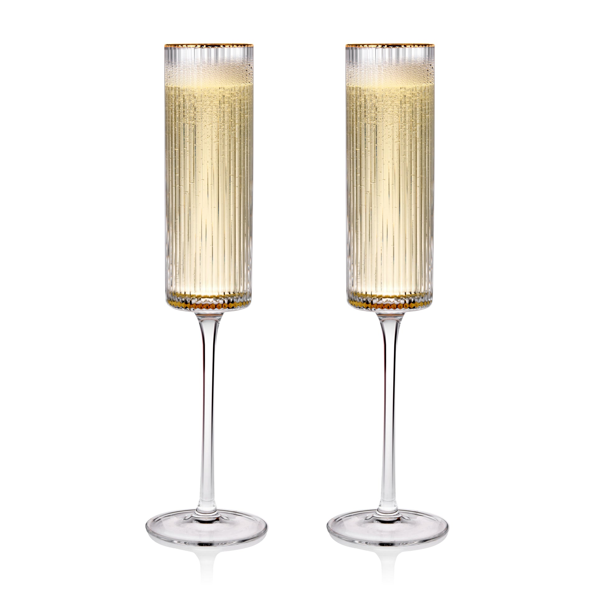 Meridian Crystal Gold Rimmed Champagne Flutes, Set of 2