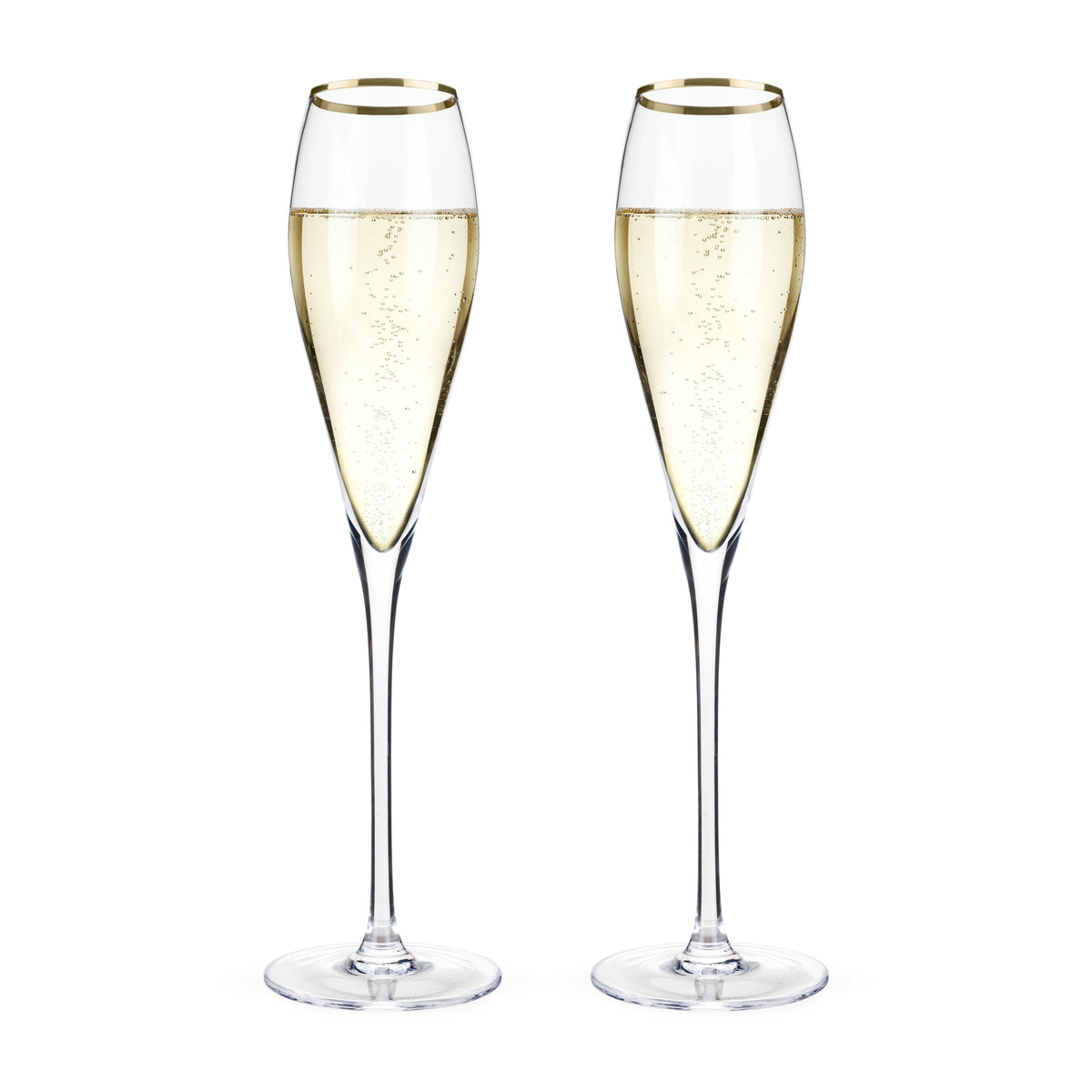 Gold Rimmed Crystal Champagne Flutes, Set of 2