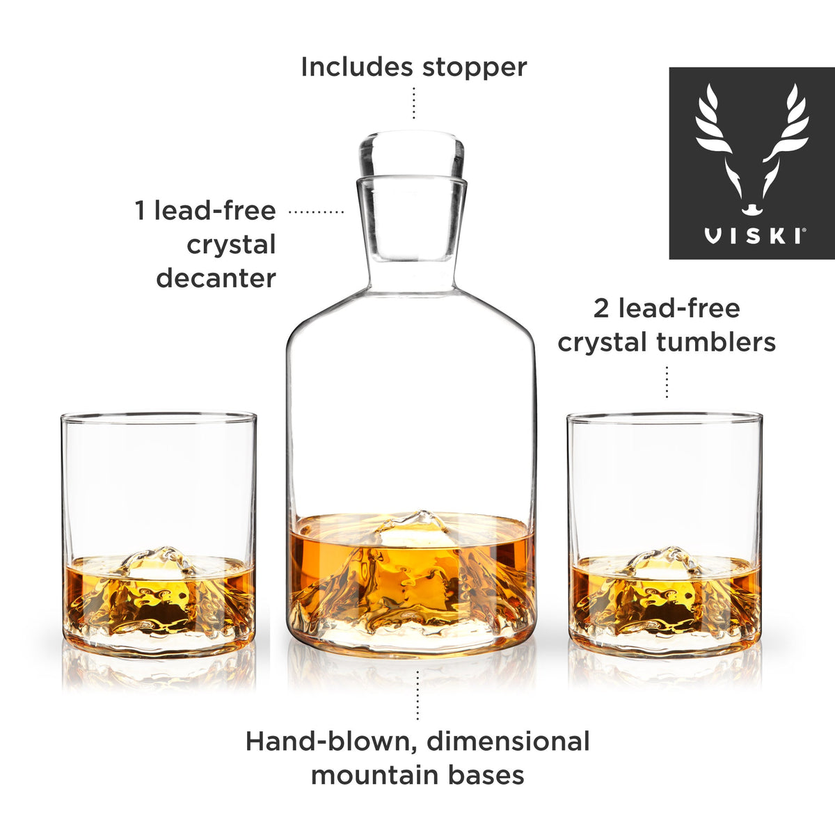 Mountain 3-Piece Crystal Liquor Decanter and Tumbler Set