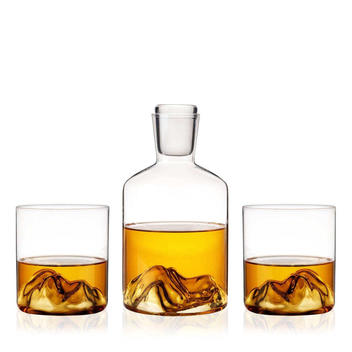 Mountain 3-Piece Crystal Liquor Decanter and Tumbler Set