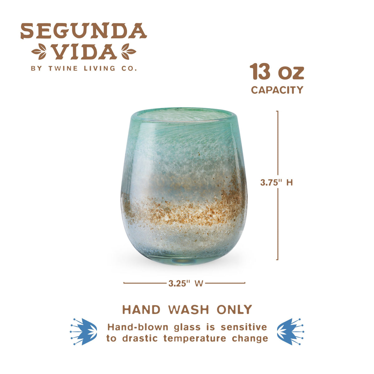 Segunda Vida Playa Bonita Recycled Stemless Wine Glasses, Set of 2