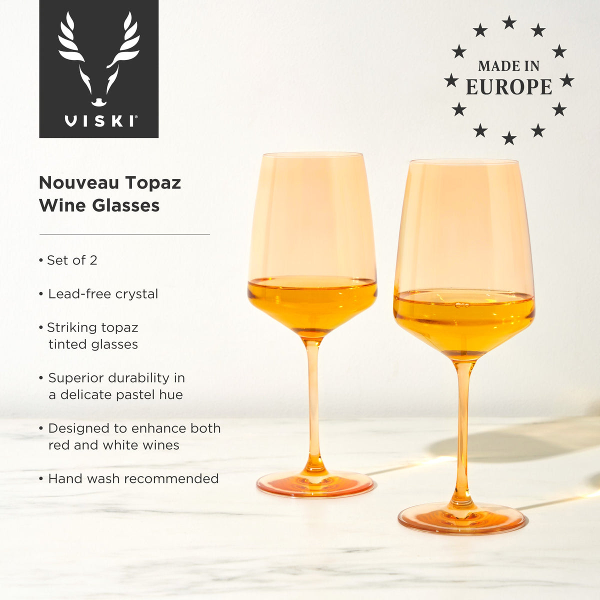 Reserve Nouveau Crystal Wine Glasses in Topaz, Set of 2