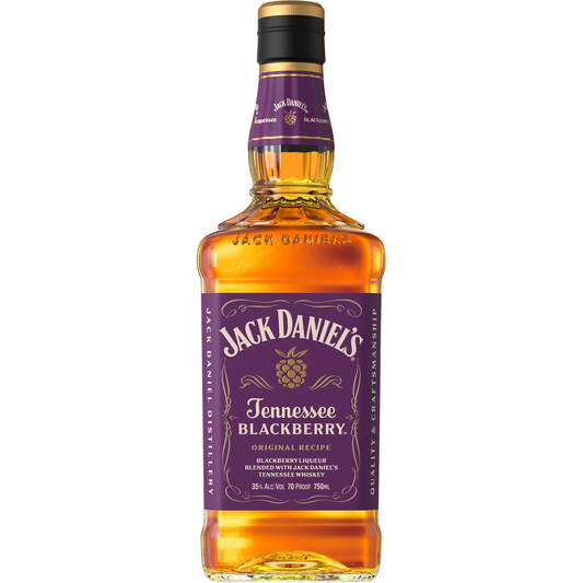 Jack Daniel's Tennessee Blackberry 750 mL bottle with purple label on white background