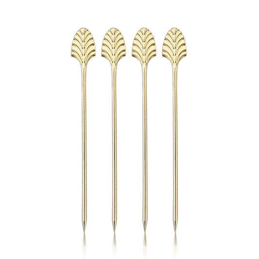 Art Deco Cocktail Picks in Gold, Set of 4
