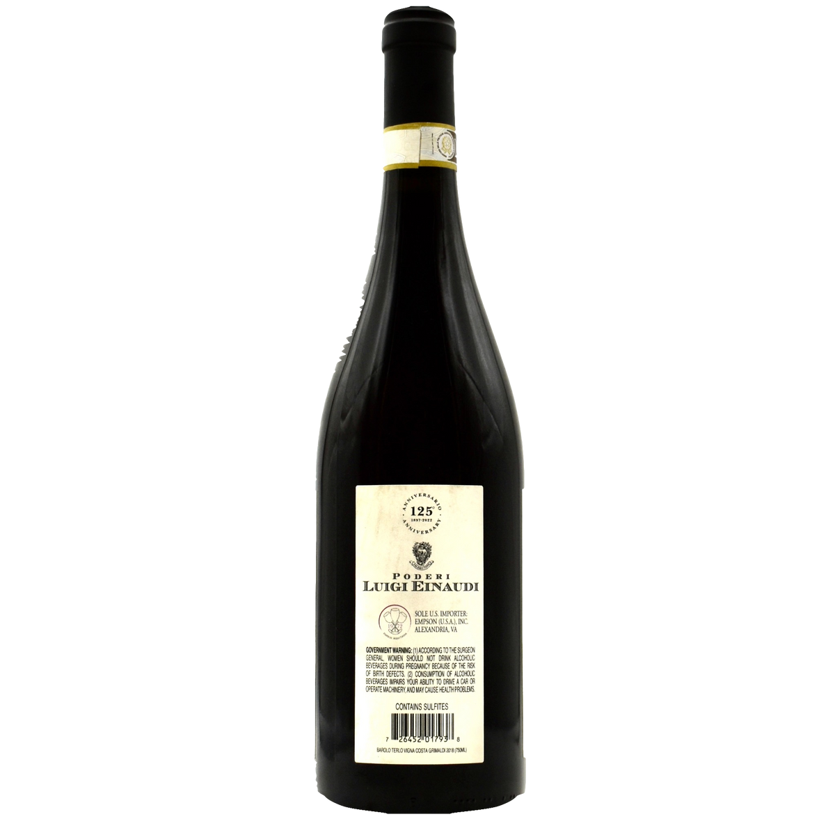 Luigi Einaudi Barolo Costa Grimaldi 2018 back bottle