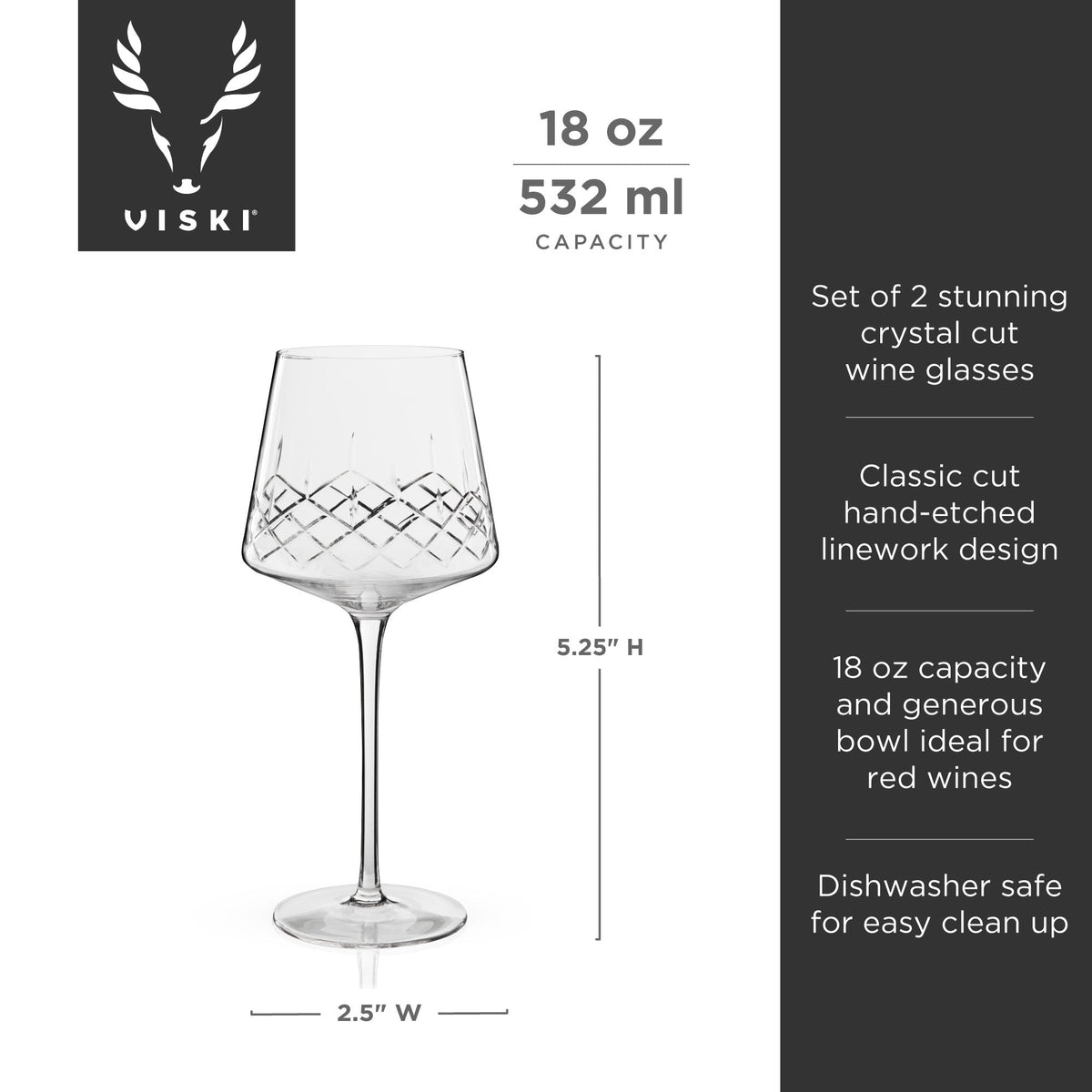 Admiral Crystal Burgundy Wine Glasses, Set of 2