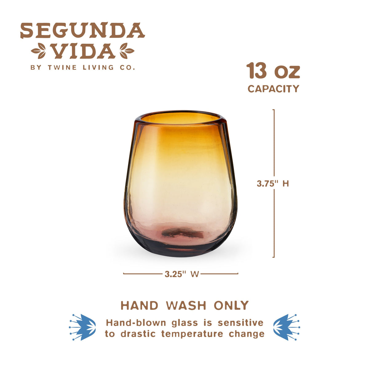 Segunda Vida El Ocaso Recycled Stemless Wine Glasses, Set of 2