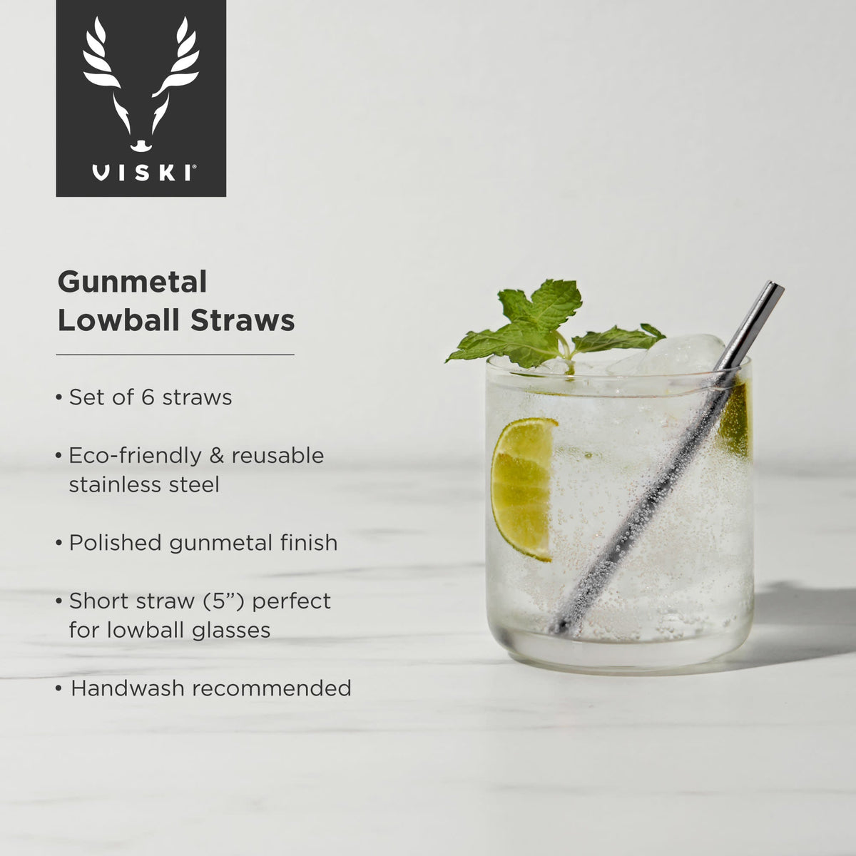 Warren Lowball Straws in Gunmetal, Set of 6