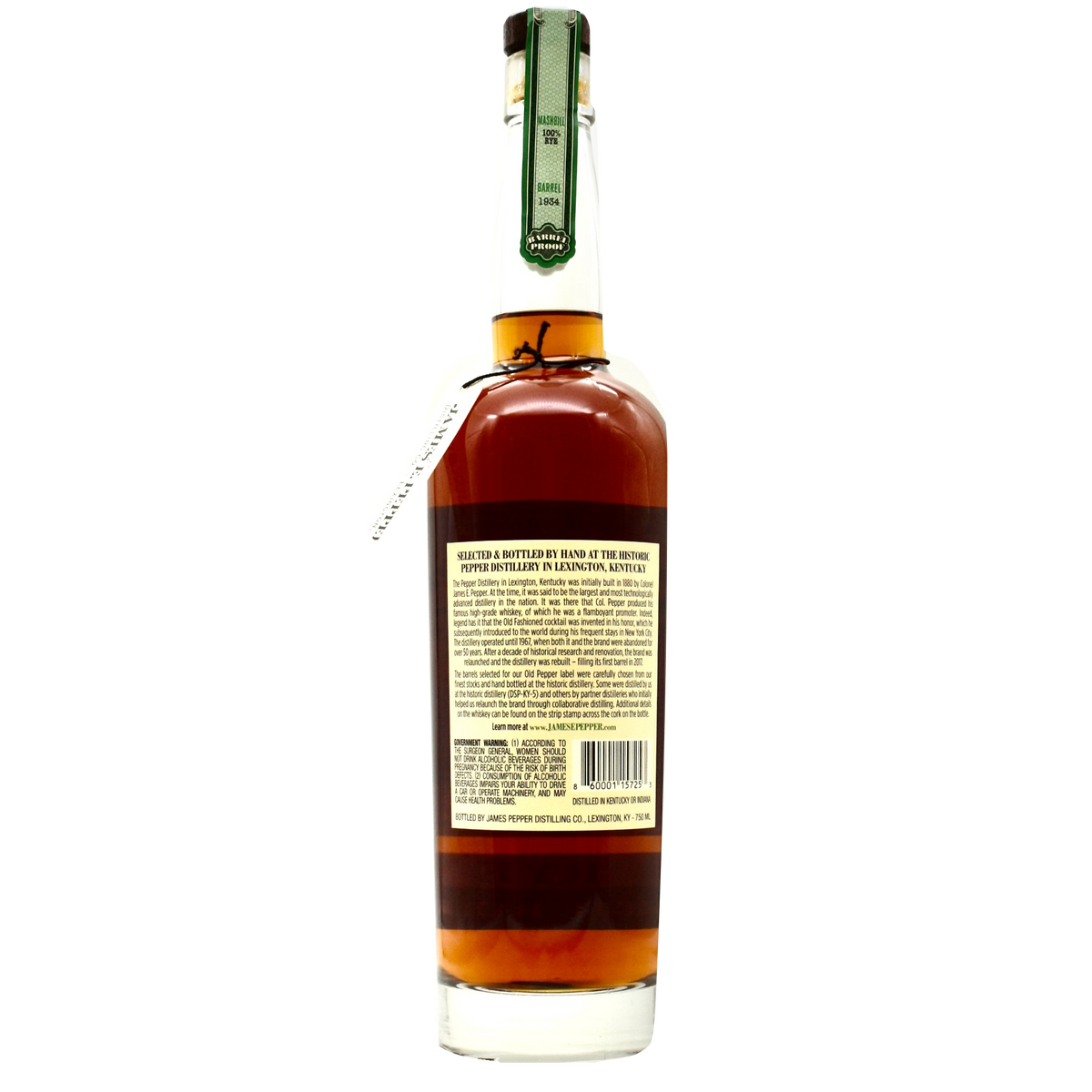 Old Pepper Single Barrel Rye Barrel Proof back bottle