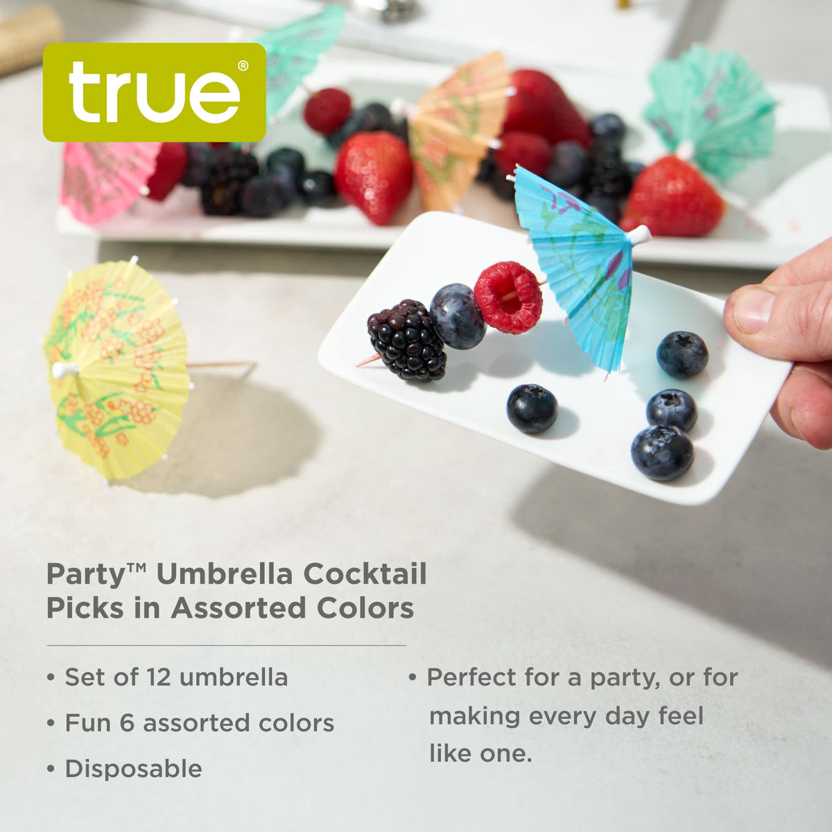 Party Umbrella Cocktail Picks in Assorted Colors, Set of 12