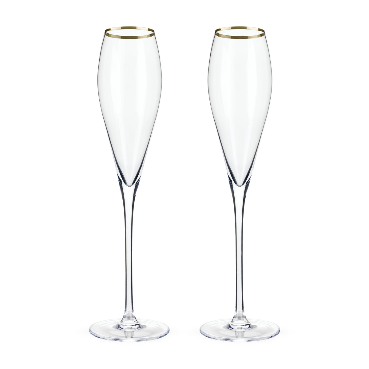 Gold Rimmed Crystal Champagne Flutes, Set of 2
