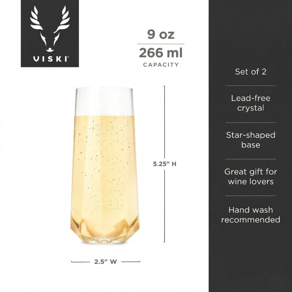 Seneca Crystal Faceted Stemless Champagne Flutes, Set of 2
