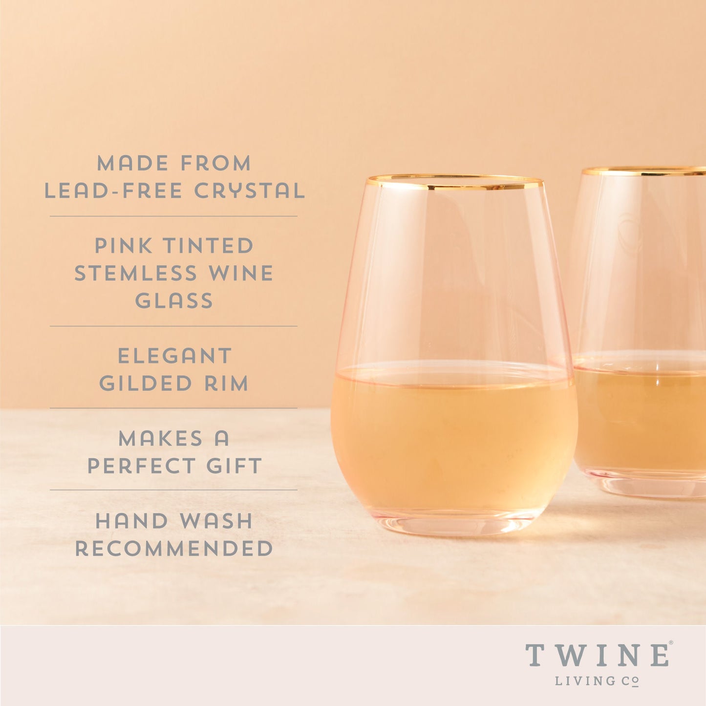 Rose Crystal Stemless Wine Glasses, Set of 2
