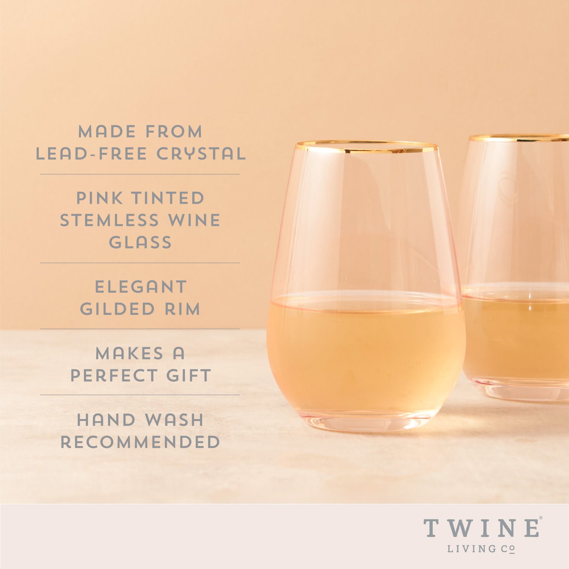 Rose Crystal Stemless Wine Glasses, Set of 2