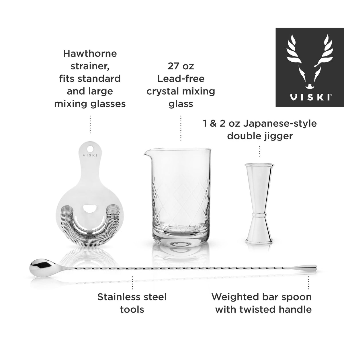 Harrison Barware Set in Stainless Steel, Set of 4