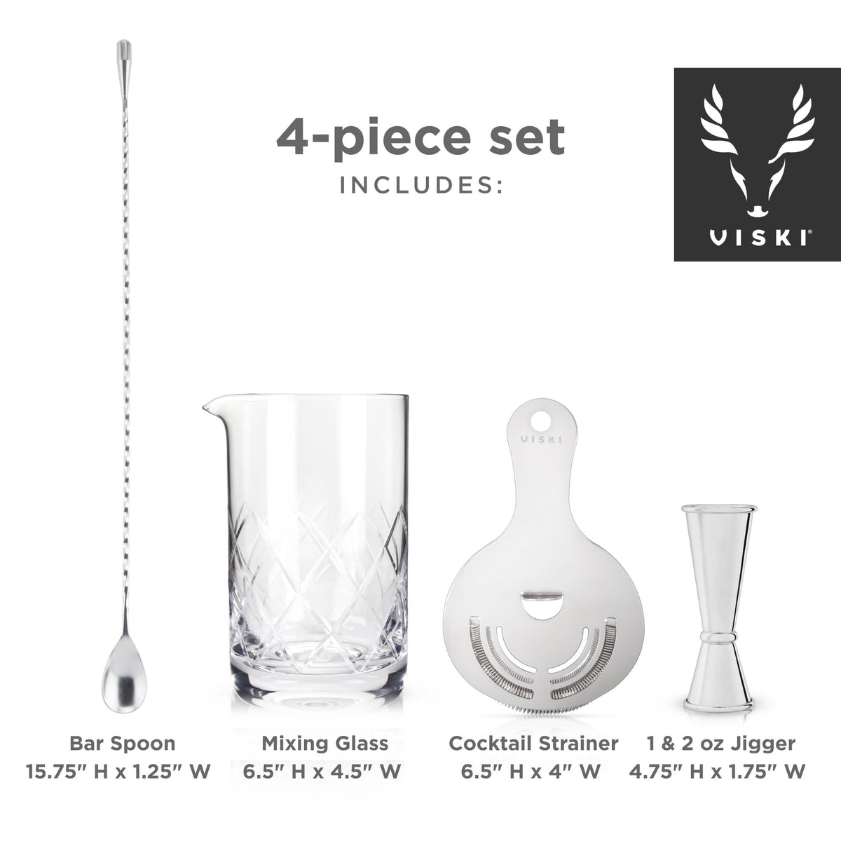 Harrison Barware Set in Stainless Steel, Set of 4