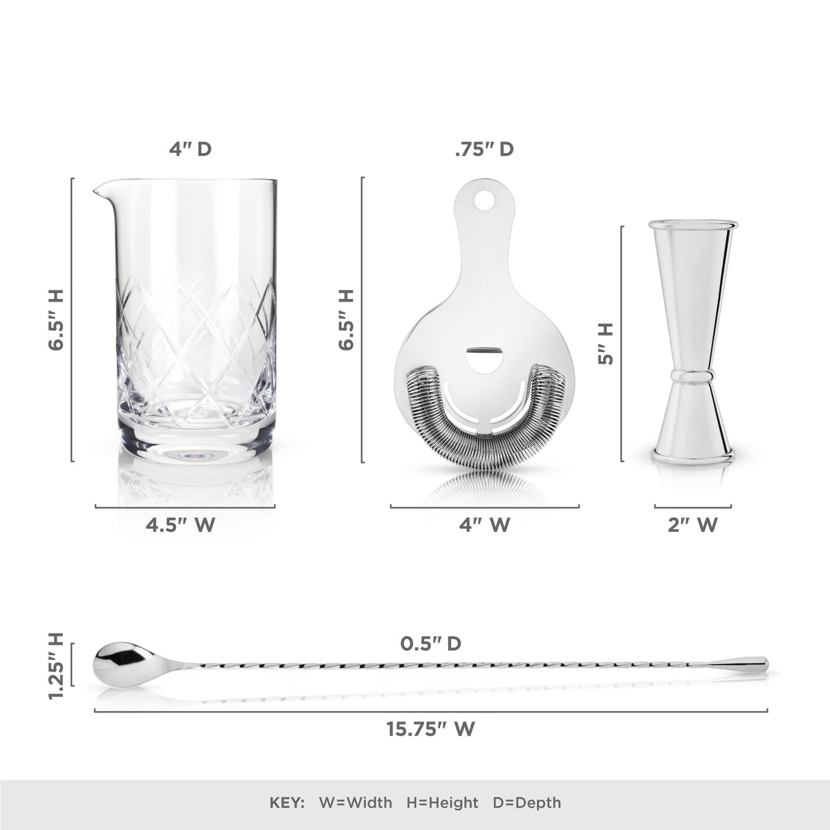 Harrison Barware Set in Stainless Steel, Set of 4