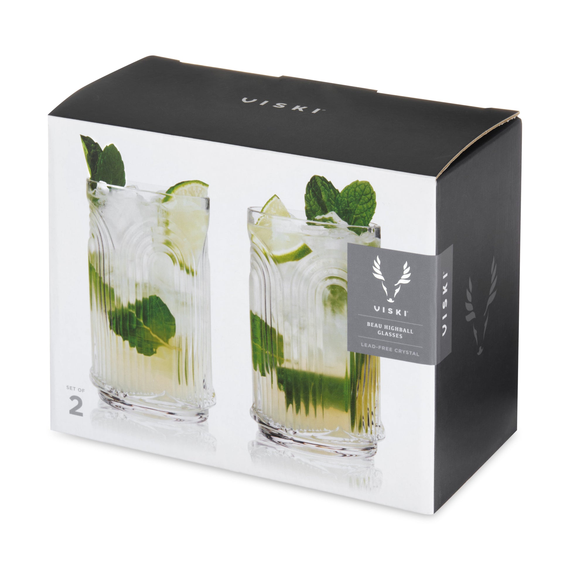 Deco Beau Crystal Highball Glasses, Set of 2